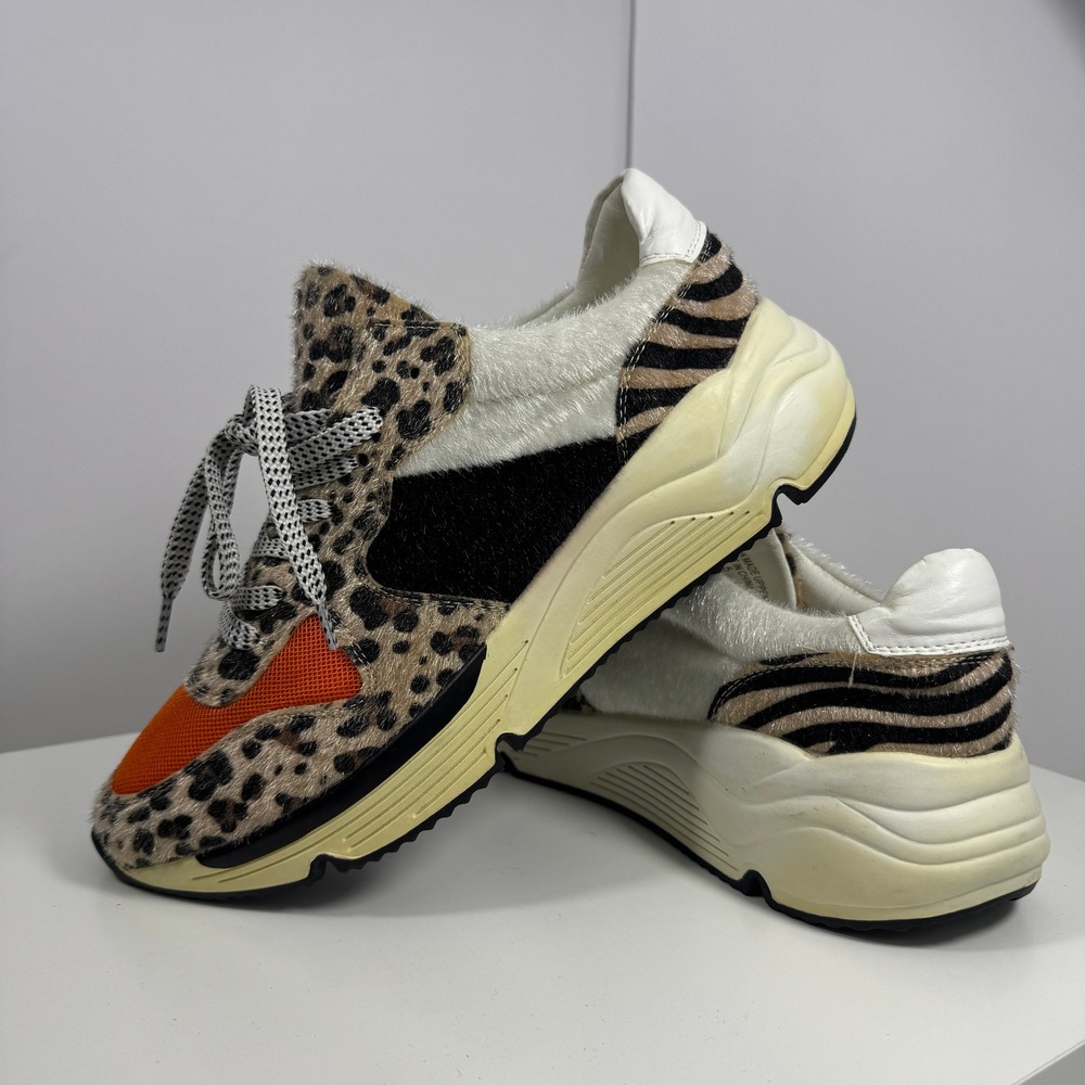 White Raven Women Leopard Zebra Animal Print Chunky Platform Sneakers 7.5 Orange
